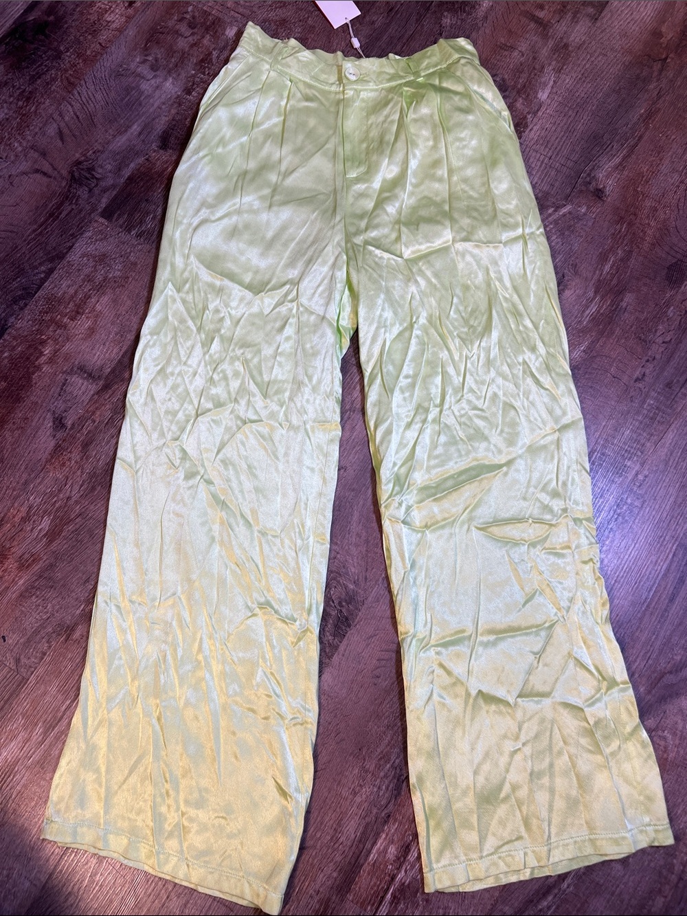 Light Green Wide-Leg viscous silky Trousers